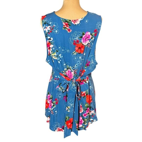 Torrid Floral Tank Blouse Sz.2 2XL Blue Sleeveless Peplum Boho Cottage Feminine - Picture 5 of 16